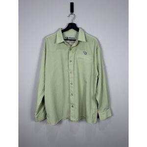 Men's Mojo Green & White Gingham Casual Button Down Shirt Large‎